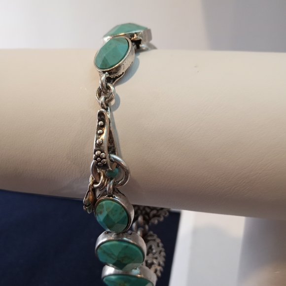 Lucky Brand Gem Bazaar Turquoise Stone Rounds Silver Tone Link Bracelet 7.5" - Picture 10 of 10